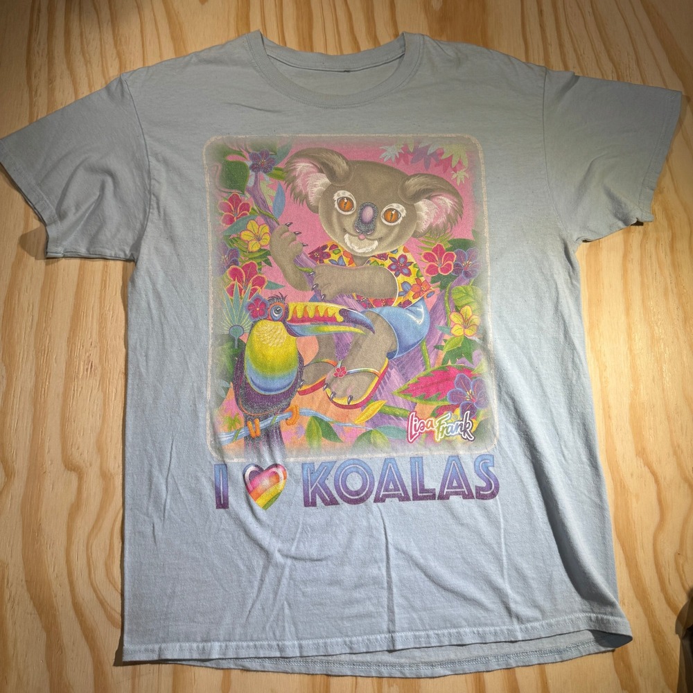 Lisa Frank Unisex I Heart Koalas Graphic T-Shirt Blue Vintage Style Size Medium